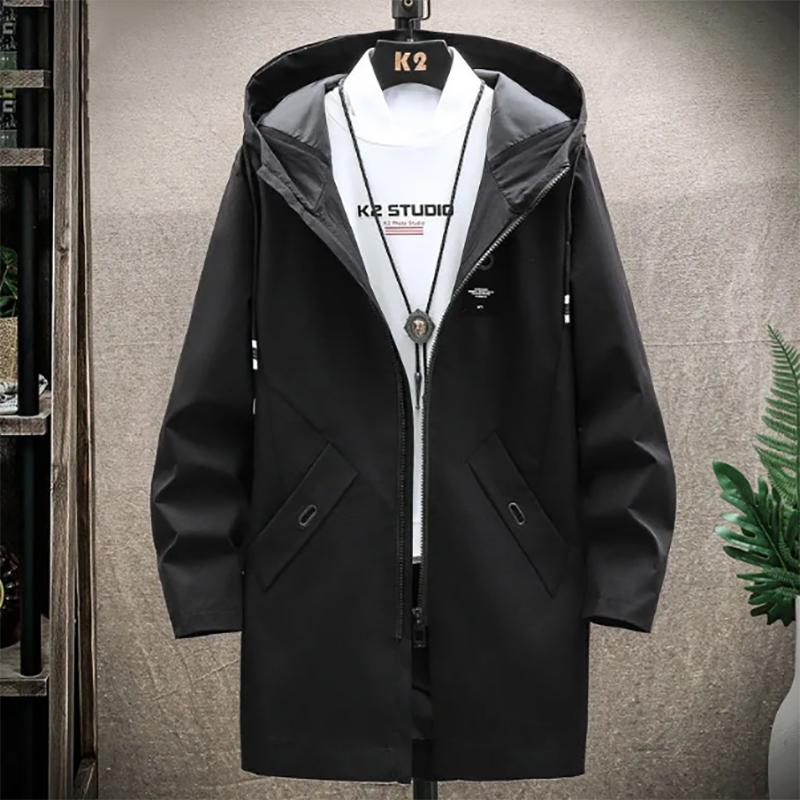 Autumn Windbreakers Men's Windbreaker Mid-length Korean Style Trendy Slim Coat Plus Velvet Thick Men's Coats