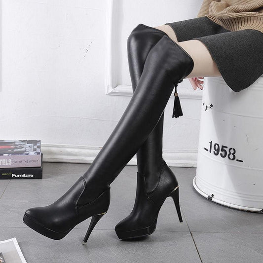 2019 Sexy Party Boots Fashion Women Over The Knee Heels Boots Stretch Flock Winter High Boots Botas