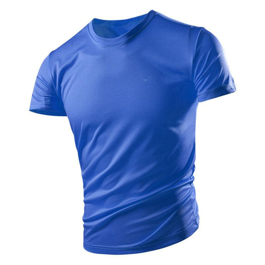 Short-sleeved T-shirt Men's Quick-drying Shirt Summer Solid Color Breathable Large Size Summer Sports Ice Silk T-shirt