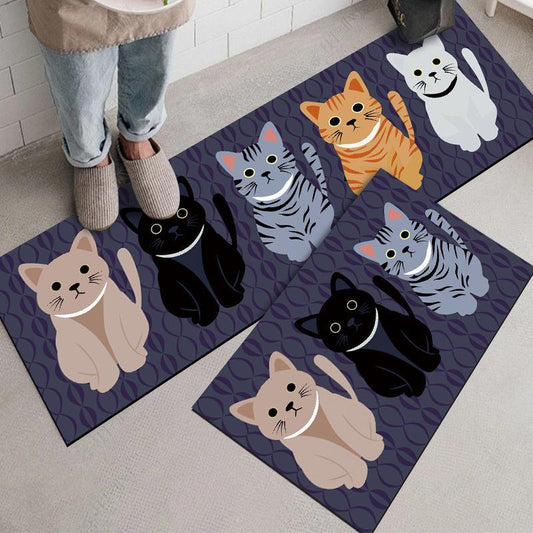 Kitchen Floor Two-piece Suitcase Cartoon Kitten Animal Pattern Door Pad Carpet Bedroom Door Toilet Non-slip Pad Home Water Absorption Mat