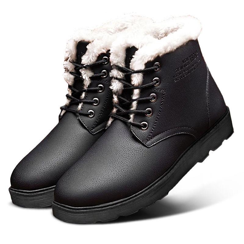 High-top Men's Cotton Shoes Winter Warm Suede Leather Shoes Trendy Casual Sneakers Thick Martin Shoes