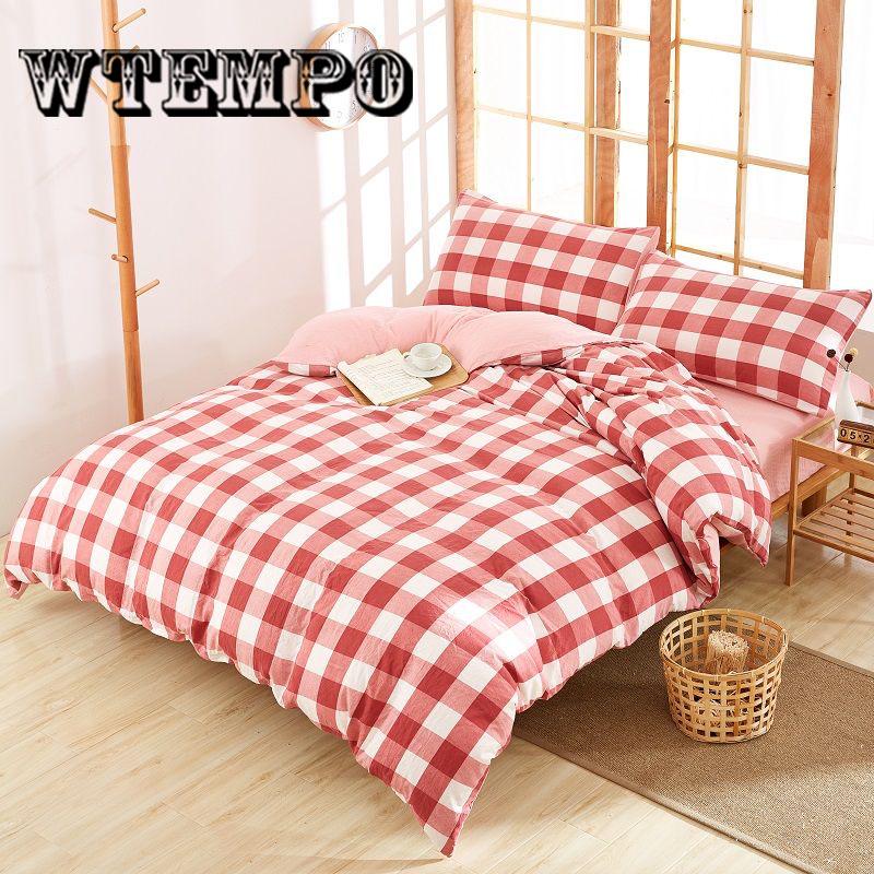 4pcs Plaid Bedding Set Summer Bed Linens Set  Simple Style Duvet Cover  Pastoral Bed Set Adult Bedding Bedclothes Skin-friendly Pillowcases