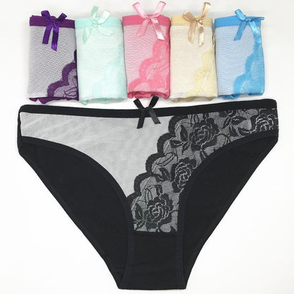 6 pcs/lot Woman Underwear Cotton Sexy Low Rise Knickers Panties Lace Brief Intimates Lingerie