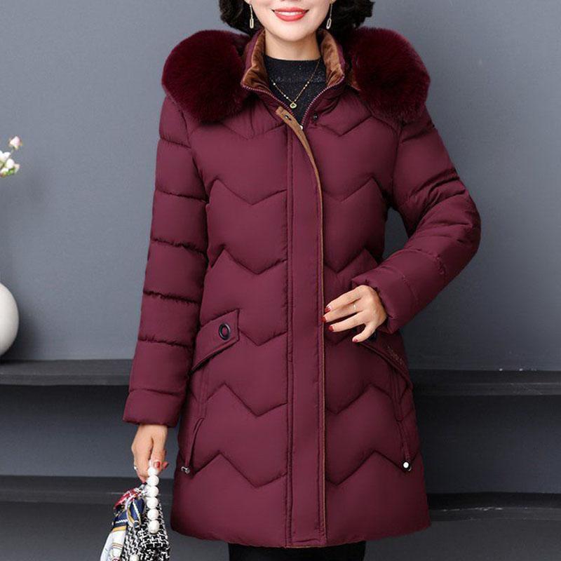 Winter Jacket Middle-aged and Elderly Cotton-padded Jacket Women's Down Cotton-padded Jacket Large Size Mid-length Thick Warm Cotton Jacket