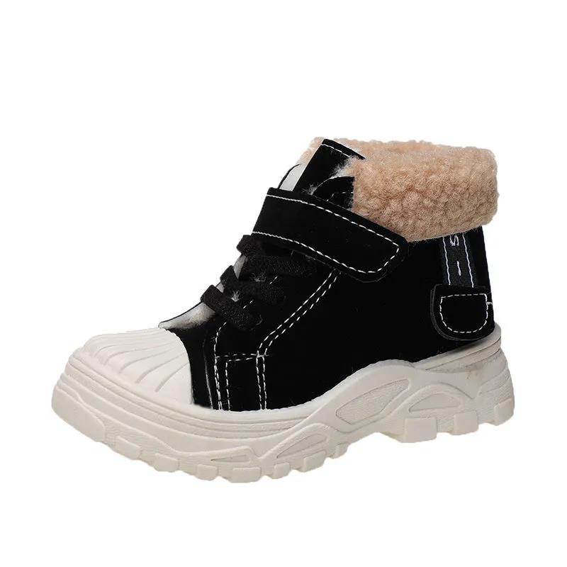 Winter Plush Thickened Children's Martin Boots Casual British Style Boys' and Girls' Cotton Shoes Non Slip Flat Baby Boots