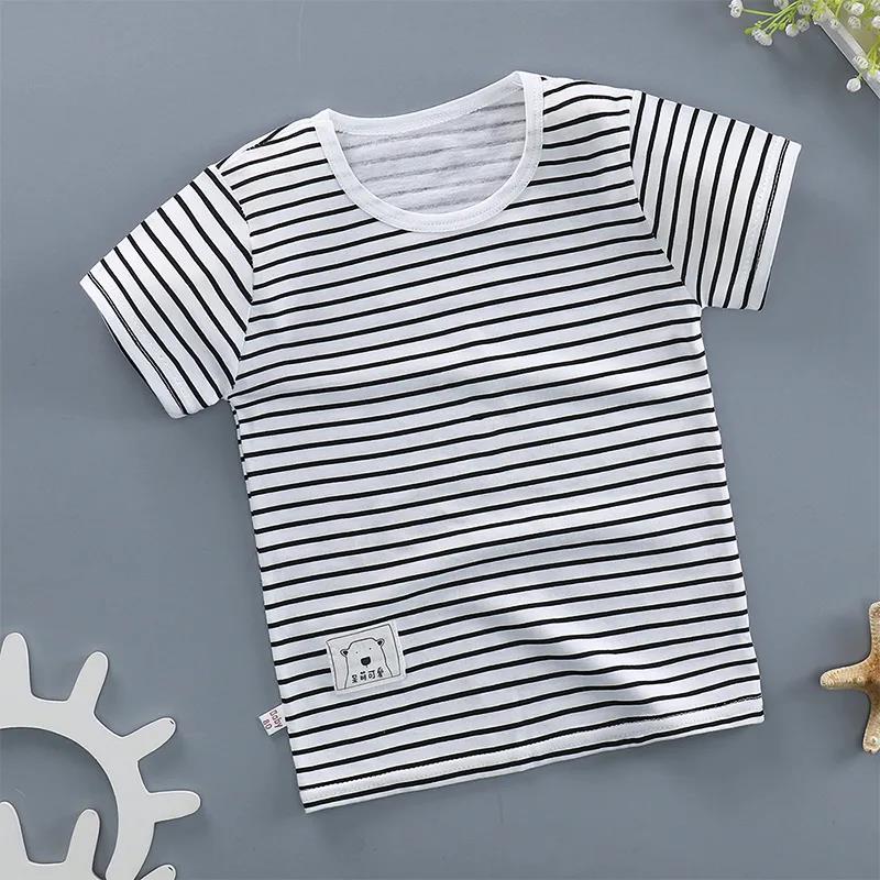 Children's Cotton Short-sleeved T-shirt Baby Boys and Girls Half-sleeved 0-6 Years Old Striped