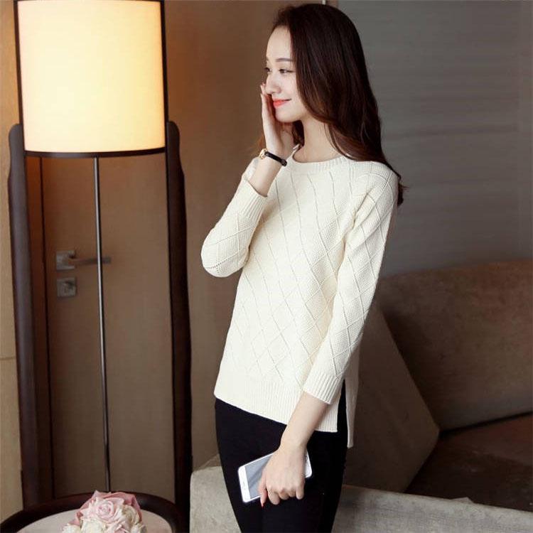 Round Neck Sweater Large Size Solid Color Sweater Spring and Autumn Sweater Female Long Sleeve