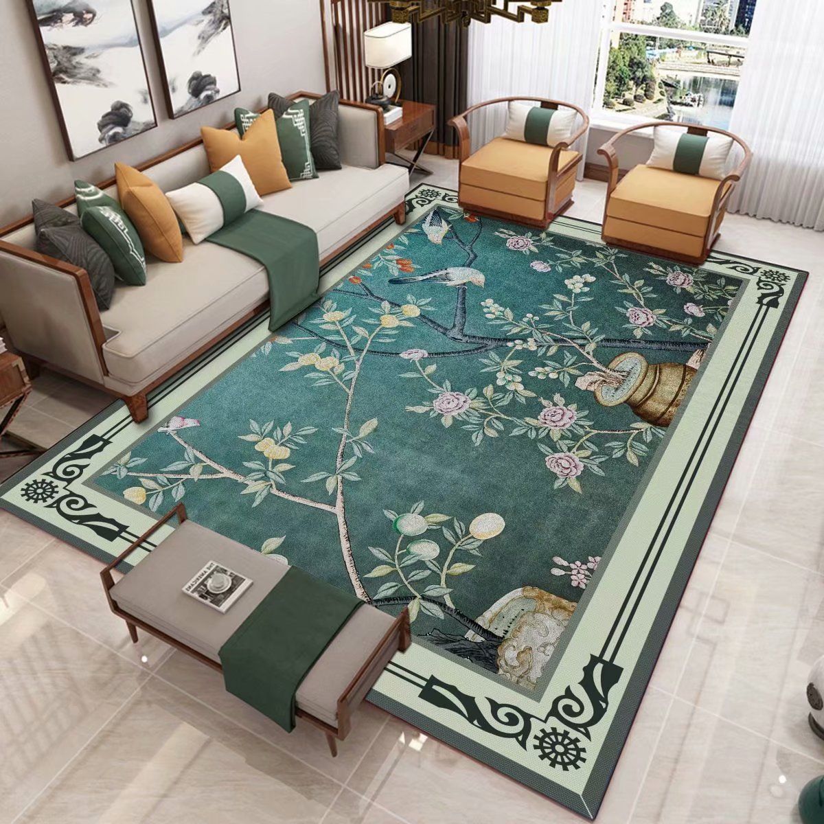 Chinese Style Carpet Living Room Home Non-slip Chinese Style Bedroom Bedside Room Floor Mat Coffee Table Blanket