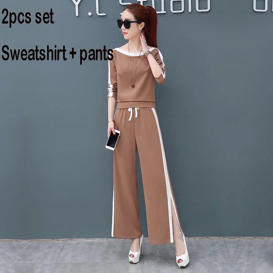 Long-Sleeved Casual Sweatshirt Set Large Size Spring And Autumn Women's 2pcs Set Wild