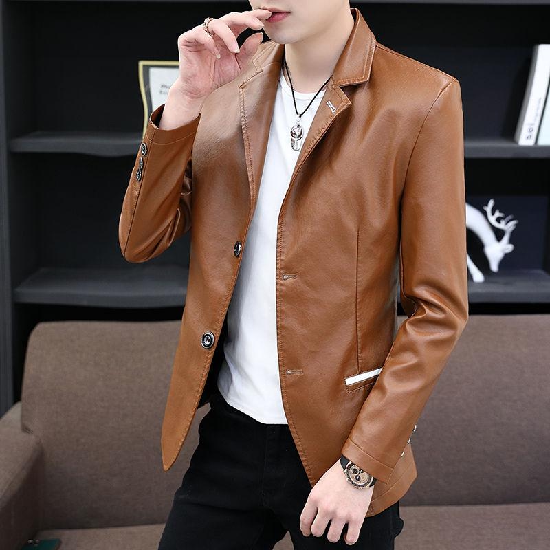 Youth Popular Men's Leather Jacket Spring and Autumn Fashion Trend Slim Thin Leather Jacket