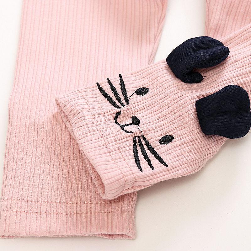 Girls' Leggings Children's Spring and Autumn Thin Ear Cat Korean Cropped Trousers Stretch Pants Baby Outer Wear and Inner Wear