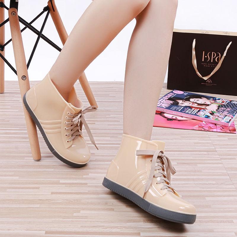 Low-cut Rain Boots Ladies Water Shoes Short Rain Boots Student Low-tube Short Rain-proof Lace-up Board Shoes Water Boots Non-slip Rubber Shoes