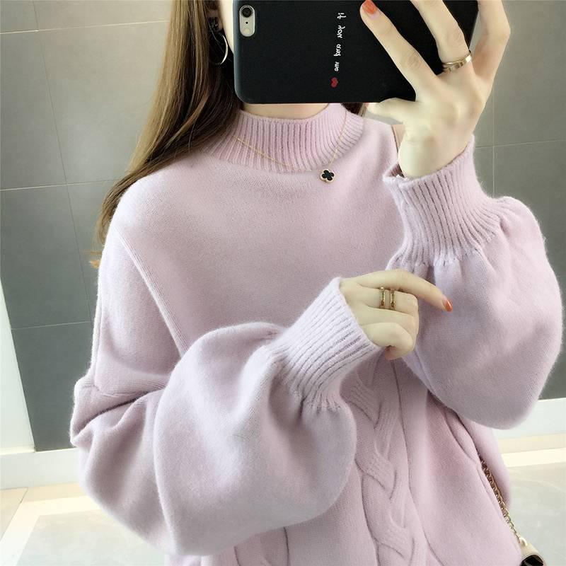 Autumn Winter Women Sweaters and Pullovers Lantern Sleeve Loose Knitted Sweaters Ladies Jumper Tops