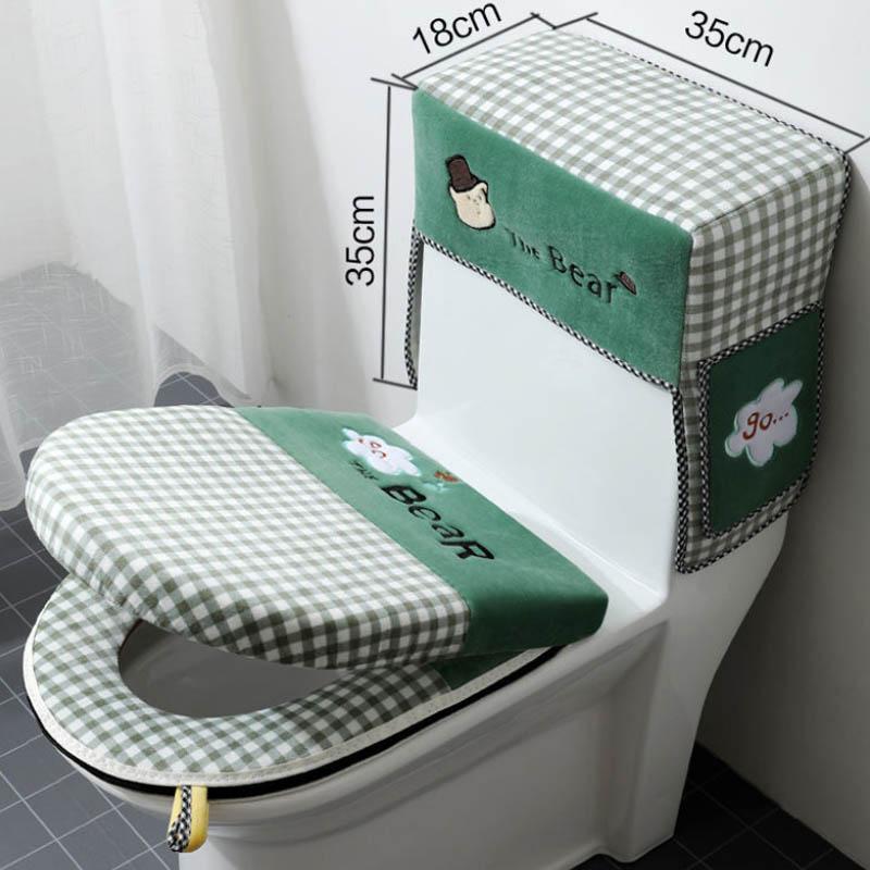 Toilet Cushion Household Waterproof Four-season Universal Three-piece Zippered Lattice Type Toilet Seat Two-piece Toilet Cover Cover Set