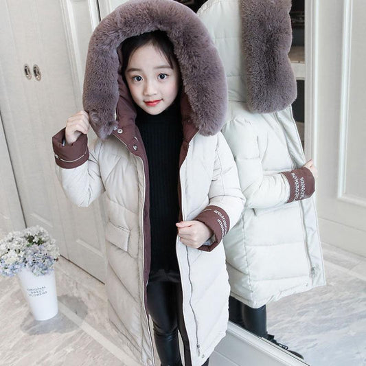 Girls Mid-length Warm Cotton Coat Winter Korean Style Padded Jacket Children's Thick Windproof Cotton Clothing