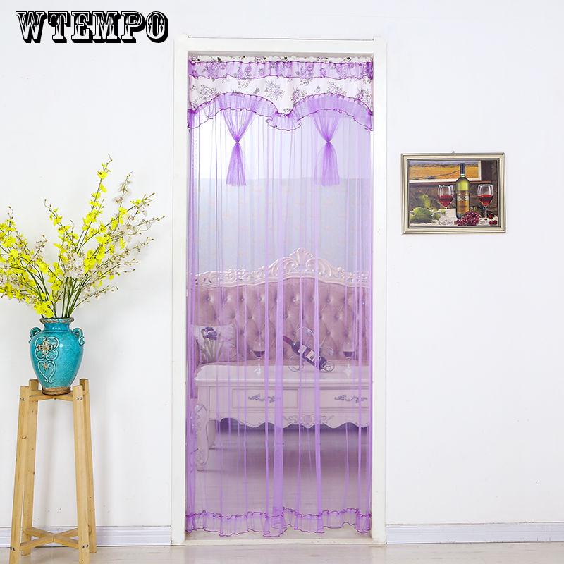 WTEMPO Lace Spinning Mute Anti-mosquito Long Curtain Free Punching Telescopic Rod Curtain Bedroom