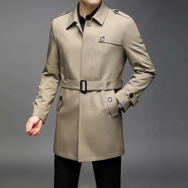 Men Silk Business Suit Lapel Button Top Casual Comfortable Coat Solid Color Parka Long