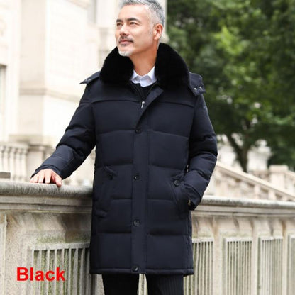 Winter Thickened Long Men's Down Jacket High-quality Fur Collar Middle-aged Men's Casual Warm Hooded Down Jacket