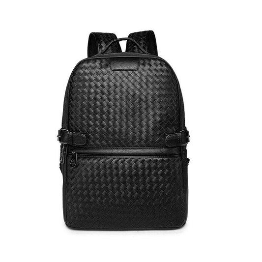 College Backpack Men Black Large-capacity Waterproof Leather Woven Outdoor Sports Travel Luggage Bag