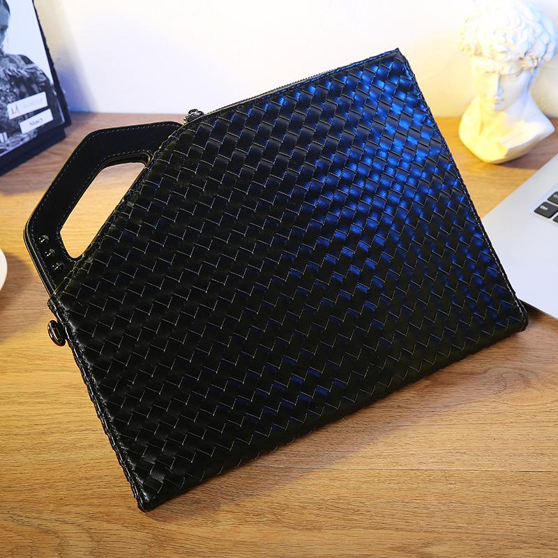 Men Weaving Handbag Handmade Clutch Shoulder Bag cross body Messenger bag anti theft Briefcase