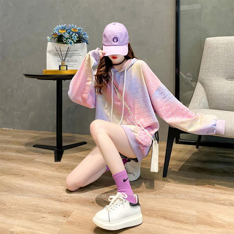 Korean Version of Loose Hooded Autumn Fashion Gradual Color Female Sweater Casual Loose Women's Top