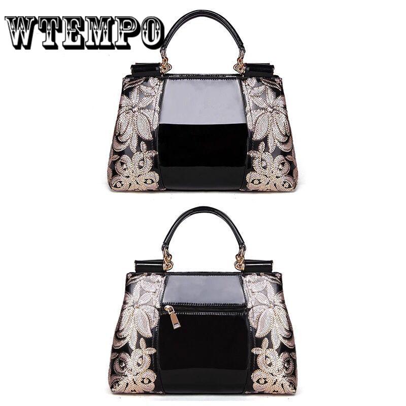 Handbags Women Patent Leather Handbags Embroidery Vintage Party Banquet Bag