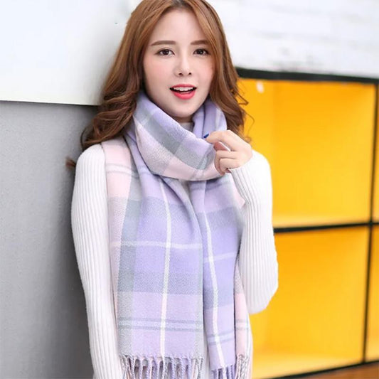 Scarf Female Winter Korean Wild Plaid Wool Imitation Cashmere Scarves Winter Ladies Thick Scarf