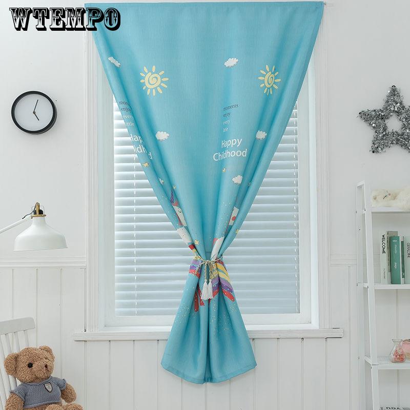 WTEMPO Bedroom Free Punching Curtain Finished Simple Modern Simple Velcro Paste Curtain Fabric