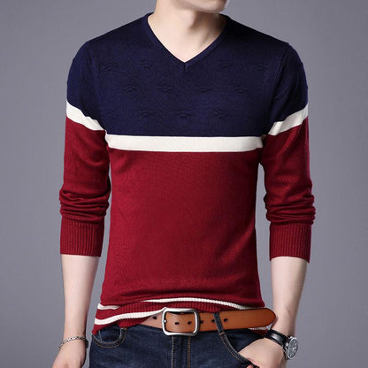 Sweater Mens Pullover Striped Slim Fit Jumpers Pull Homme Cashmere Sweater Casual Men Clothes