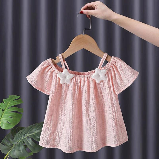 Girls' Dress Strapless Sling Baby Chiffon Short-sleeved T-shirt, Baby and Child Western Style Shirt Top