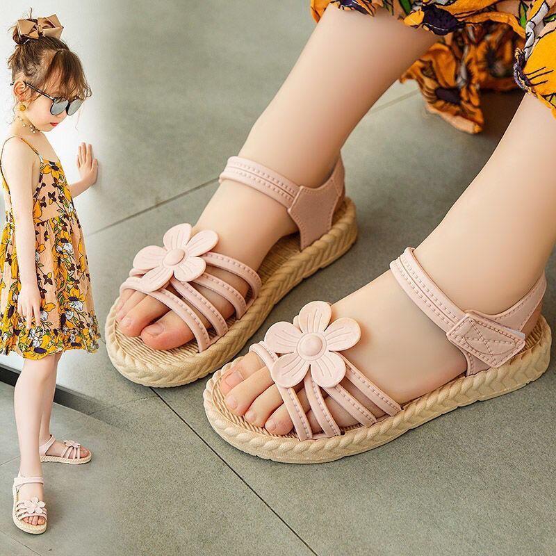 Girls Sandals Gladiator Flowers Sweet Soft Children's Beach Shoes Kids Summer Floral Sandals Princess Fashion Cute High Quality