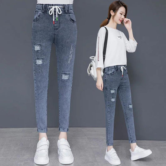 Stretch High Waist Jeans Women's Spring and Autumn Loose Korean Style Cropped Trousers Female Daddy Carrot Pants Harem Pants