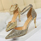 Women's Shoes Crystal Silver High Heels Stiletto All-match Sexy Sequined Princess Shoes Wedding Shoes