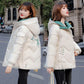 Down Padded Jacket Korean Winter Thickening Women's Short Slim Printed Hooded Plus Size Padded Warm Jacket