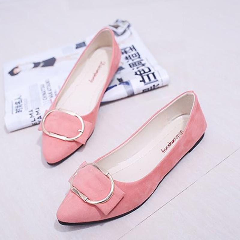 Korean Style Spring Pointed Toe Shoes All-match Square Buckle Women's Shoes Flat Heel Flat Shallow Mouth Comfortable Casual Large Size Women's Shoes