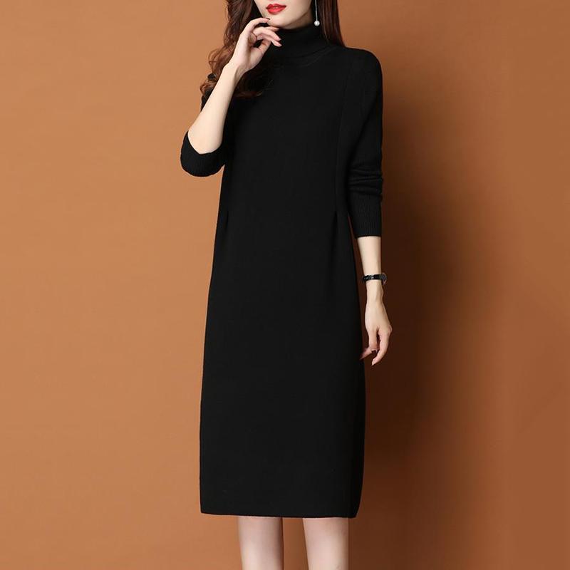 Autumn and Winter Long High-neck Bottoming Skirt Casual Thick Inner Dress All-match Solid Color Female Sweater Dress