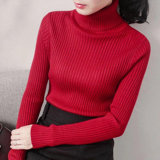 Wild Long Sleeve High Collar Sweater Knitting Sweater Women's Autumn and Winter Bottoming Shirt