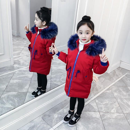 Children's Winter Jackets Girls Cotton Jackets Fur Collar Warm Kids Girls Down Outerwear Coat