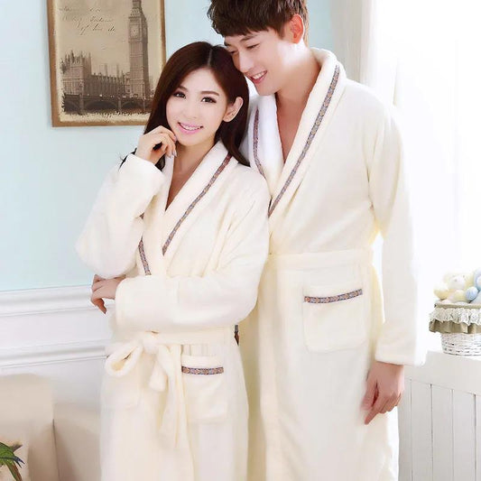 Large Size Lapel Couple Pajamas Men Home Clothes Robe Coat Ladies Absorbent and Quick-drying Bathrobe Long