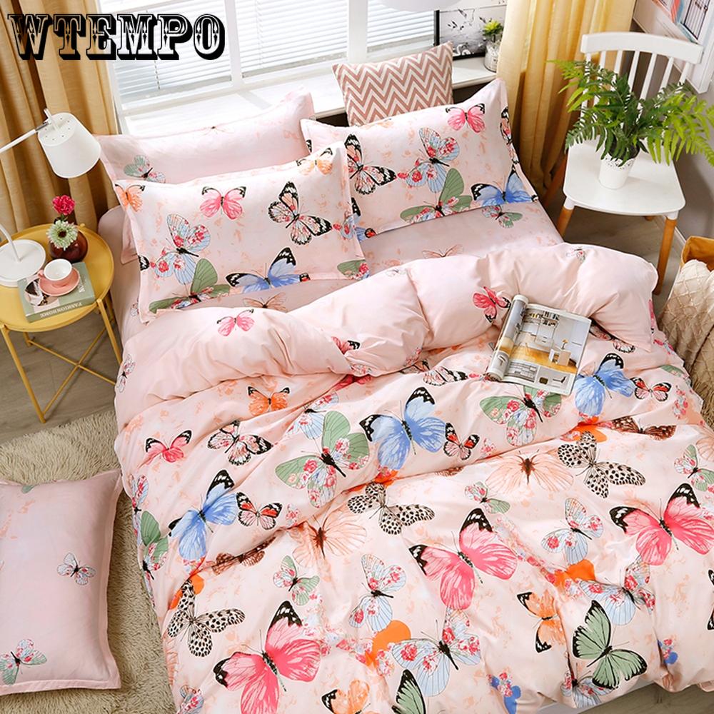 3 Pcs/set Duvet Cover Set Kids Cover Quilt Cover Flat Sheet Butterfly Printing Cotton Bedding Set