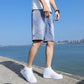 Men's Thin Breathable Cool Pants Summer Loose Straight Shorts Men's Versatile Pockets Waist Drawstring Five Points Jeans