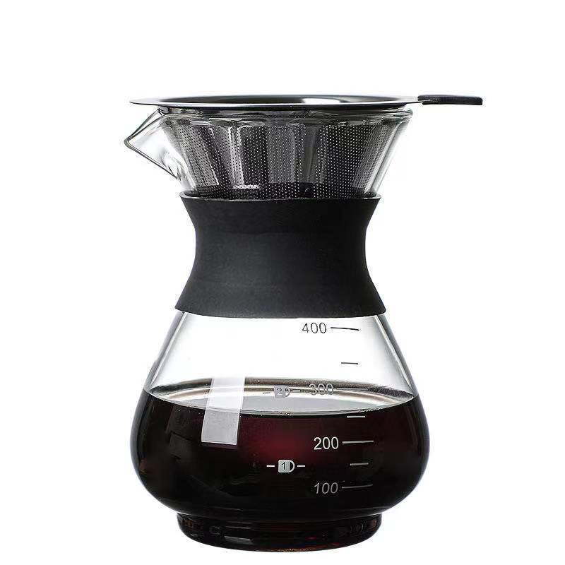 High Temperature Resistant Glass Hand Coffee Maker Sharing Pot Household Set Explosion-proof Hand Drip Filter Stainless Steel Filter