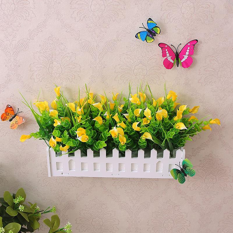 Simulation Fake Flower Small Potted Ornaments Plastic Flower Fence Floral Set Wall Hanging Flower Basket Simulation Green Grass