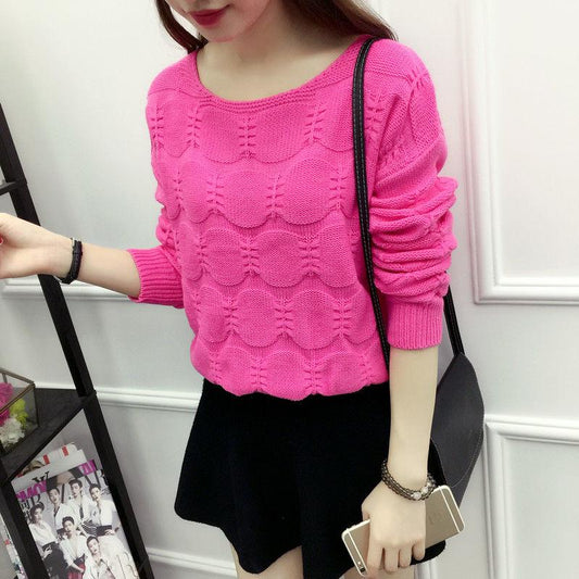 Solid Color Sweater Spring and Autumn Women's Round Neck Loose Short Sweater Fashion Long Sleeves