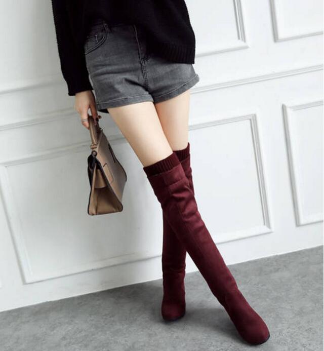 Over-the-knee High Boots Female High-rise Boots Elastic Stretch Boots Winter Plush Boots Botas 34-43