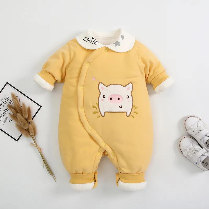 NEWBORN BABY BODYSUIT Autumn and Winter Out Male Spring and Autumn Pure Cotton with Cotton Princess Newborn Female Baby Ha Yi Climbing Suit