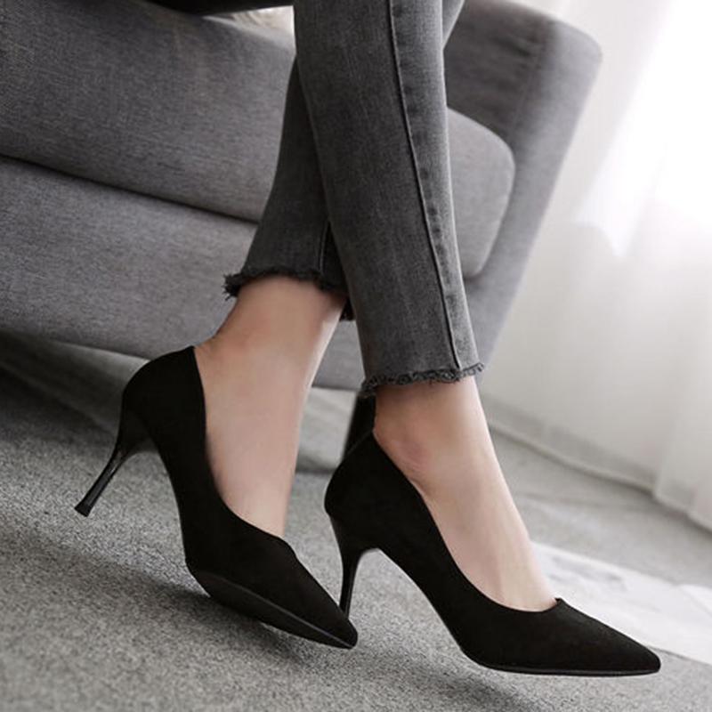 Female Stiletto High Heels  Black Pointed Toe Shoes  Spring and Autumn Girl Single Shoes