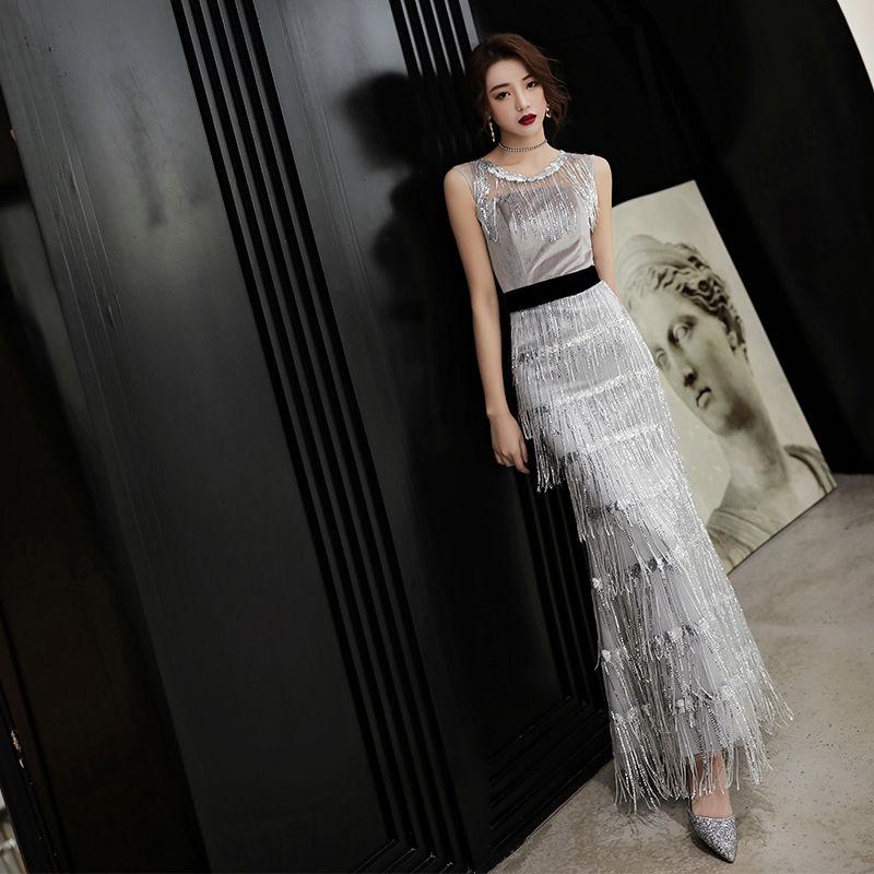 Women Vintage Dress Sequin Dresses Floor length Lace Party  Fishtail Dress Formal Cocktail Prom