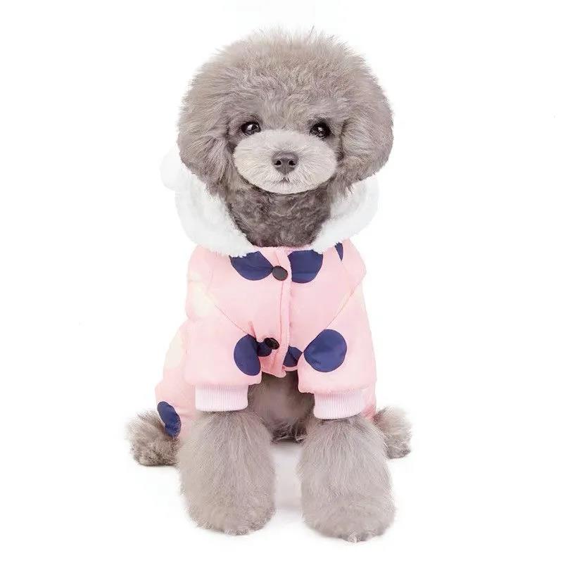 Pet Puppy Dog Clothes Winter Padded Coat Teddy Bichon Small Puppies Cat's Dot Pattern Jackets Warm Vest Thick Rompers Pet Clothing Casual Outfit