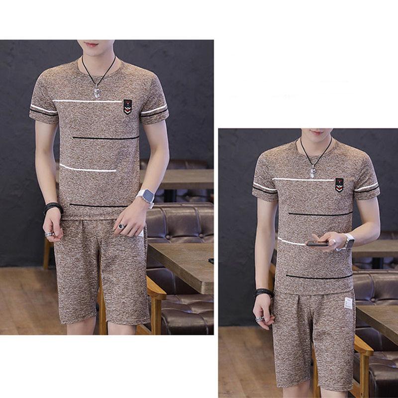 T-shirt Summer Ice Silk Casual Suit Men's Short-sleeved Shorts Suit Youth Sports Suit Dad Clothes